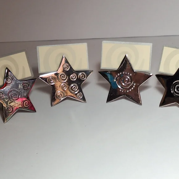 Pier One Star Napkin Rings 4 silver plate with 5 place card holders In box - Picture 11 of 12